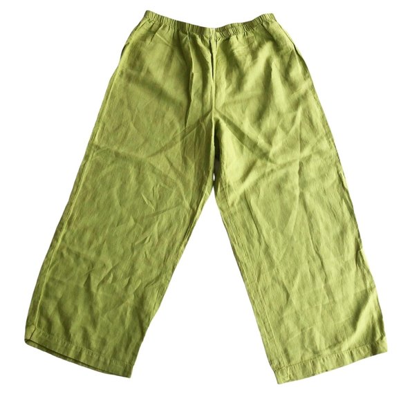 Hot Cotton Pants & Jumpsuits Hot Cotton Crop Pants Linen Blend Lagenlook Lime Green Pullon